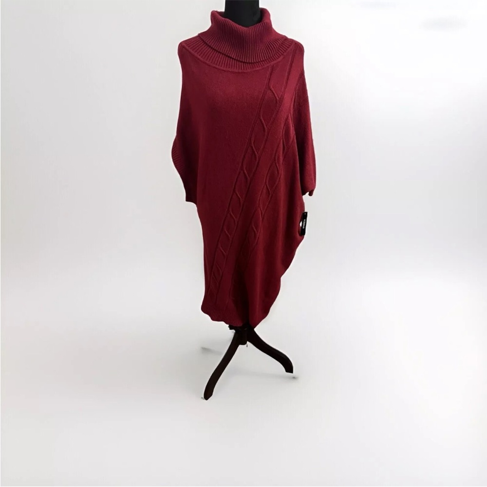 Vertigo Cowl Neck Cable Knit Sweater Asymmetric Dress Sz L Crimson